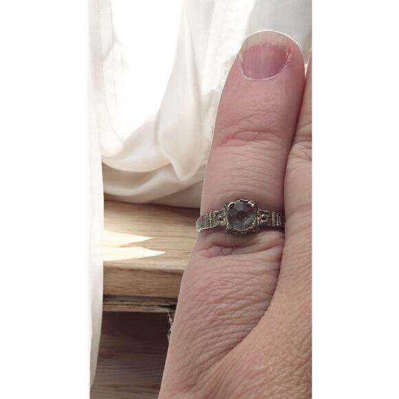 Medieval Revival Solitaire Ring – Sterling Silver Clear Faceted Stone Size 4.75 - Picture 7 of 7